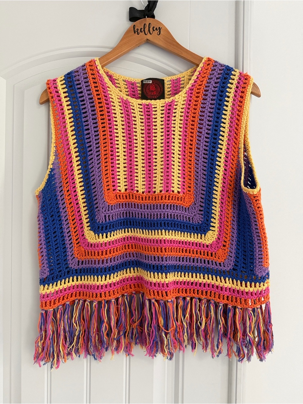 Free People Happy Sheep Colorful Crochet Fringe Tank Top - Multicolor
